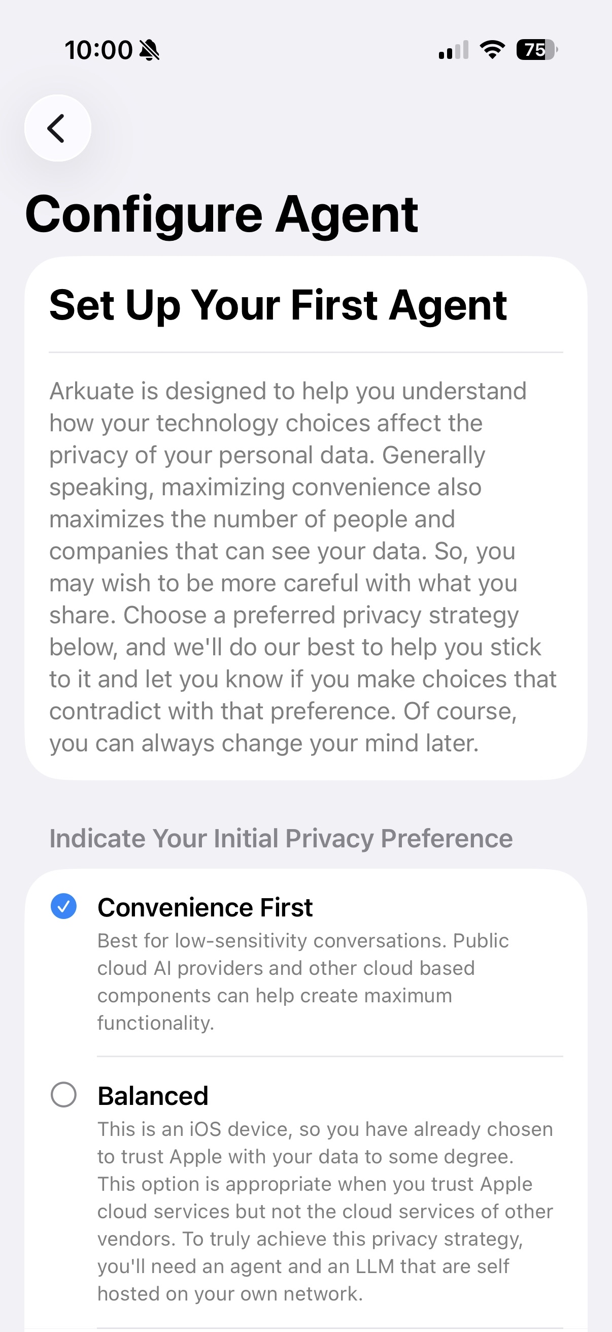 Arkuate agent configuration screen preview